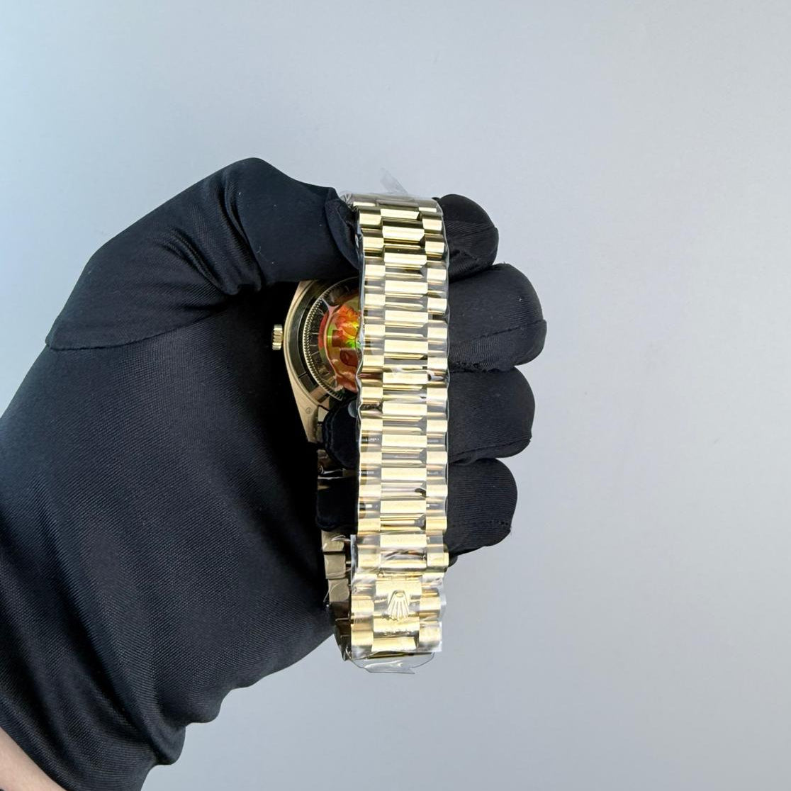 QF Superclone Day-Date (228238), 40mm Black Baguette Diamond Dial-Presidential Bracelet (Fluted Bezel)