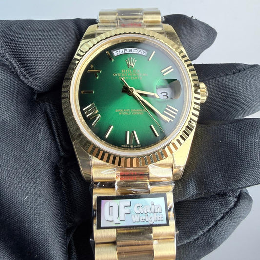 QF Superclone Day-Date (228238), 40mm Green Ombré Roman Dial-Presidentail Bracelet (Fluted Bezel)