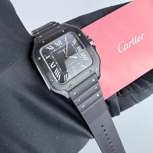 BVF Superclone Santos Large (WSSA0039), 39.8mm Black Dial-Black Rubber Strap (Black Bezel)