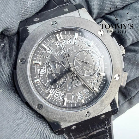 AAA+ Classic Fusion Aerofusion Black Magic 45mm Skeletonized Dial-Leather Strap (Black Bezel) Watches