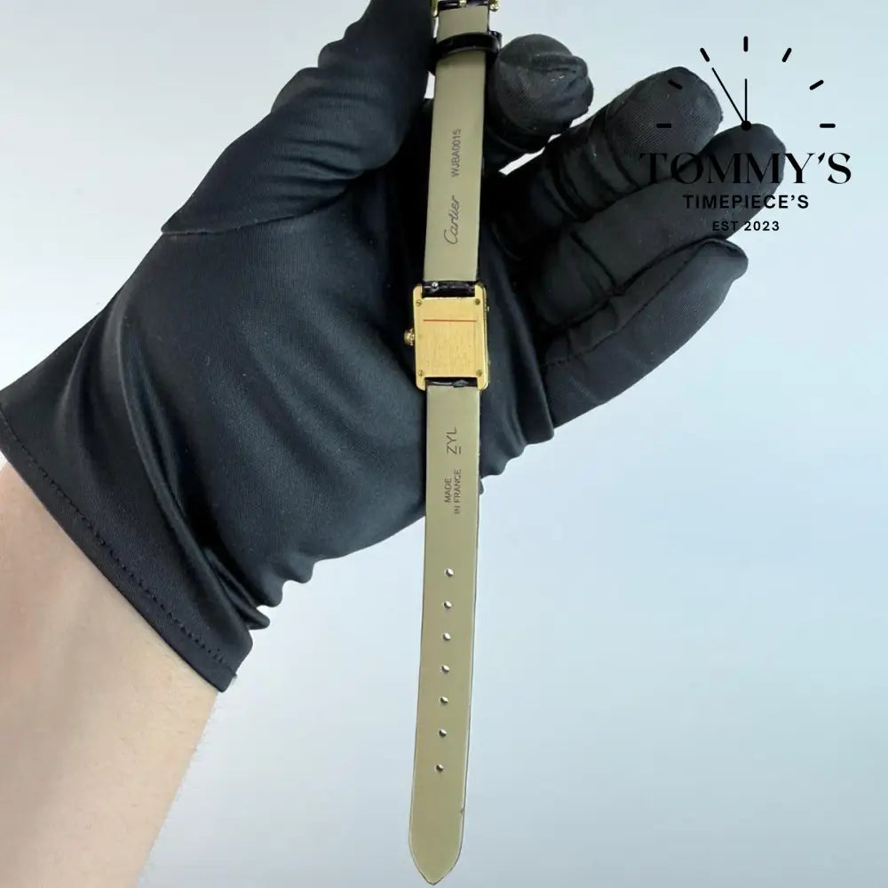 AAA+ Ladies Tank Louis 29.5mm White Dial-Leather Strap (Yellow Gold Bezel)
