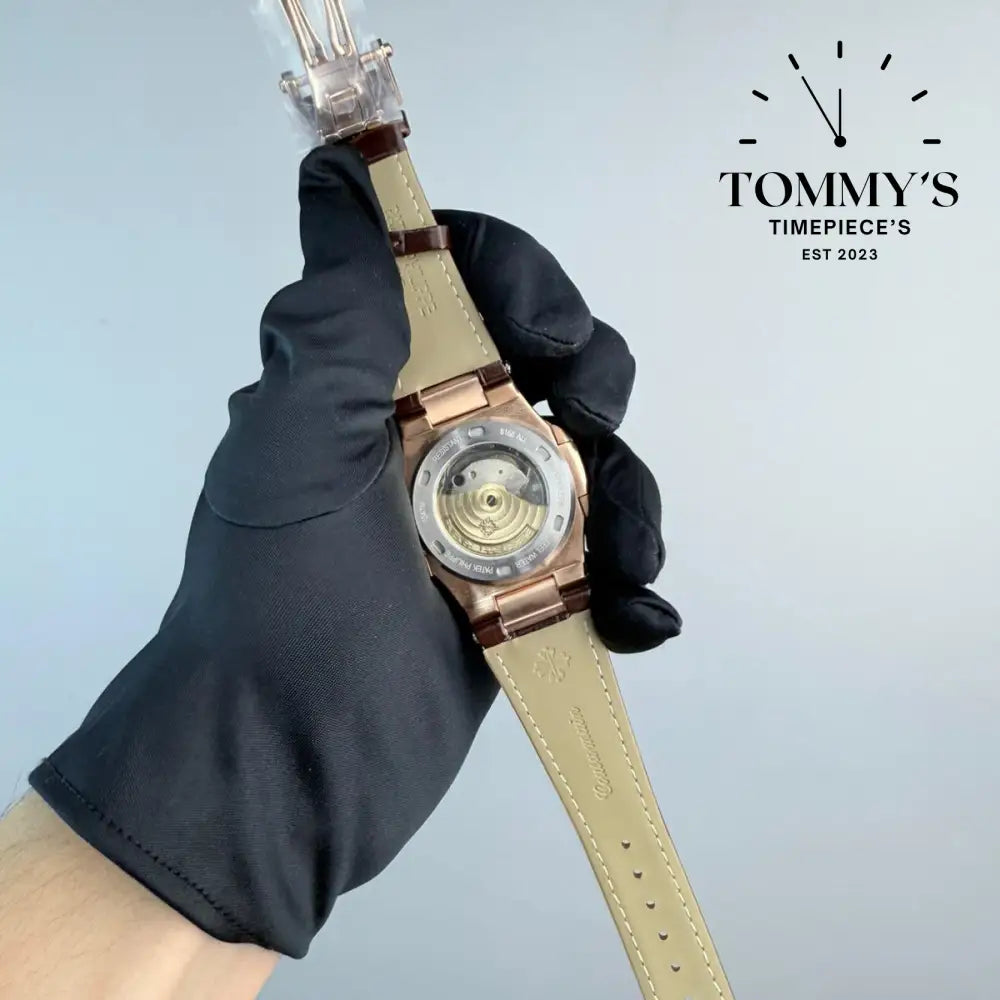 AAA+ Nautilus Rose Gold White Dial 40mm Leather Strap