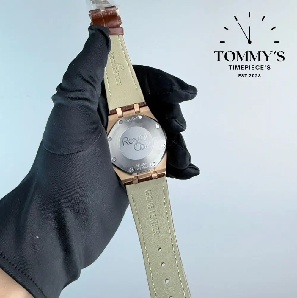AAA+ Royal Oak Chronograph 41mm Chocolate ’Grande Tapisserie’ Dial-Leather Strap (Gold Bezel)