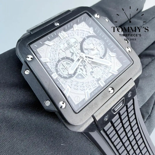 AAA+ Square Bang Unico Black Magic 42mm Skeletonized Sapphire Crystal Dial-Rubber Strap (Matt Black Bezel) Watches
