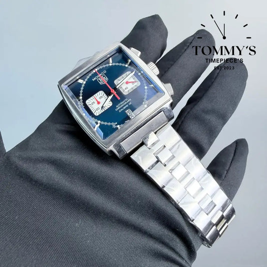 Clone Monaco Chronograph 39mm Blue Dial-Stainless Steel Bracelet (Silver Bezel) Watches