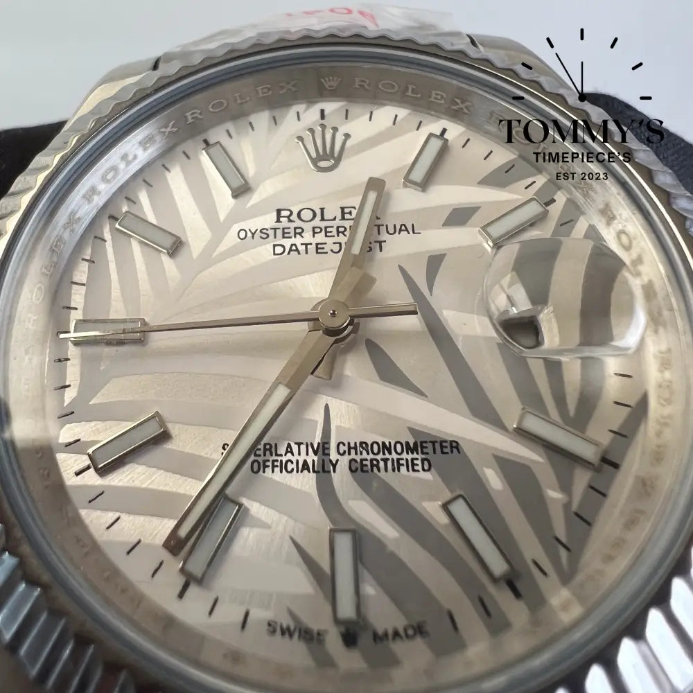 AAA + Datejust 41mm Silver Palm Dial Jubilee With Fluted Bezel
