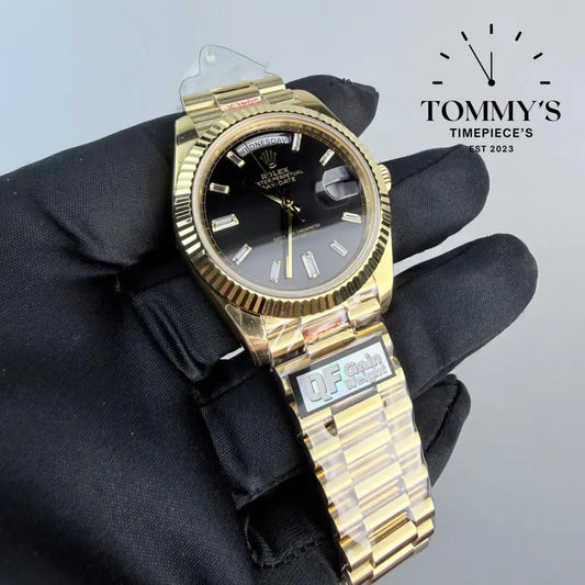 QF Superclone Day-Date (228238) 40mm Black Baguette Diamond Dial-Presidential Bracelet (Fluted Bezel) Watches