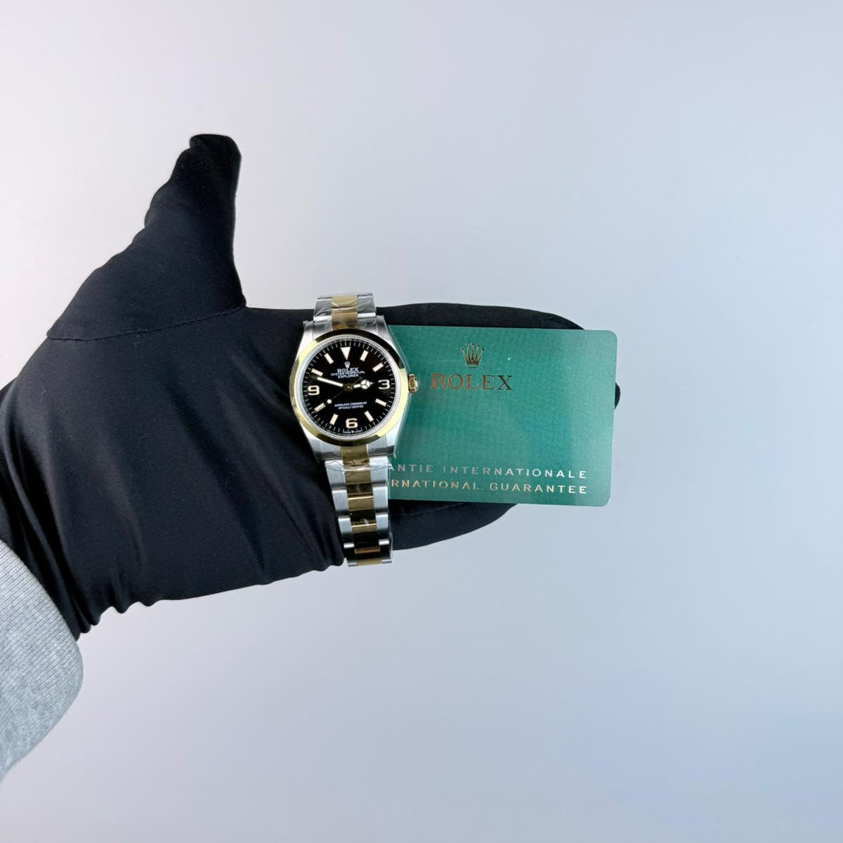 Superclone Explorer (124273), 36mm Black Dial-Oyster Bracelet (Gold Smooth Bezel Two-tone)