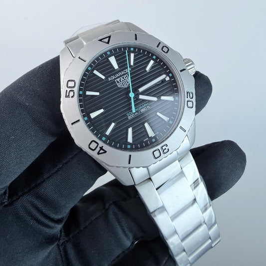 AAA+ Aquaracer Professional 200 Solargraph, 40mm Black Dial-Stainless Steel Bracelet (Silver Bezel)
