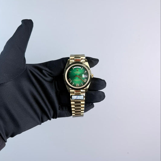 QF Superclone Day-Date (228238), 40mm Green Ombré Roman Dial-Presidentail Bracelet (Fluted Bezel)