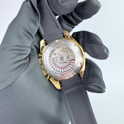 AAA+ Speedmaster Moonwatch Professional Co-Axial Master Chronometer, 42mm Yellow Gold Dial-Rubber Strap (Black Bezel)