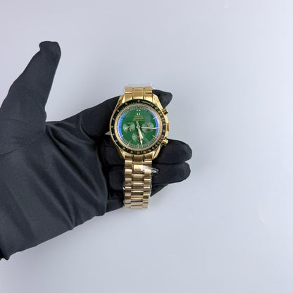 AAA+ Speedmaster Moonwatch Professional, 42mm Sun-Brushed Green Dial-Stainless Steel Bracelet (Green Bezel)