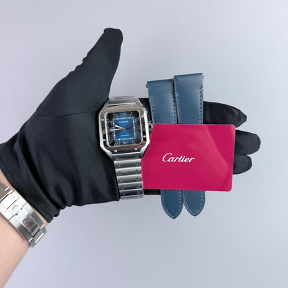 BVF Superclone Santos Large (WSSA0030), 39.8mm Gradient Blue Dial-Stainless Steel Bracelet (Silver Bezel) [Free Leather Strap]