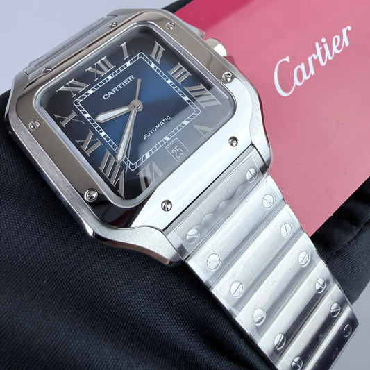 BVF Superclone Santos Large (WSSA0030), 39.8mm Gradient Blue Dial-Stainless Steel Bracelet (Silver Bezel) [Free Leather Strap]