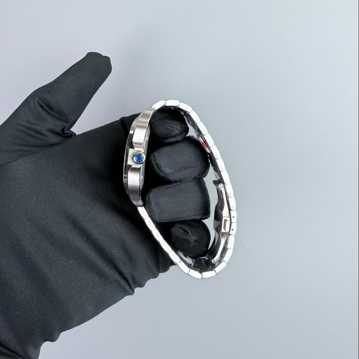 BVF Superclone Santos Large (WSSA0030), 39.8mm Gradient Blue Dial-Stainless Steel Bracelet (Silver Bezel) [Free Leather Strap]