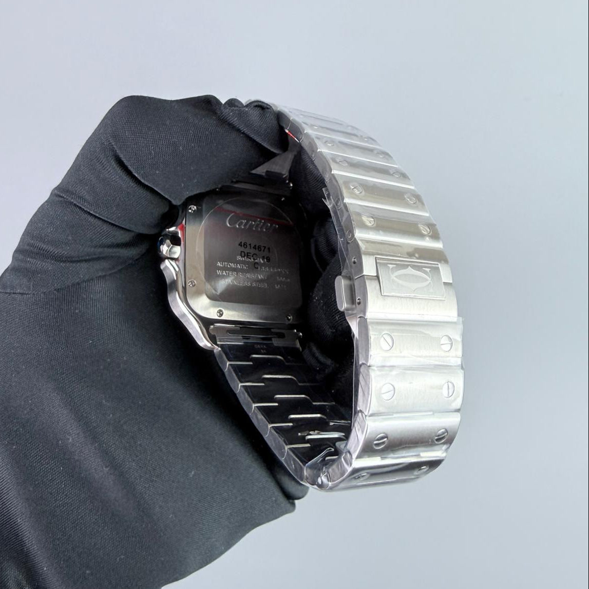 BVF Superclone Santos Large (WSSA0030), 39.8mm Gradient Blue Dial-Stainless Steel Bracelet (Silver Bezel) [Free Leather Strap]