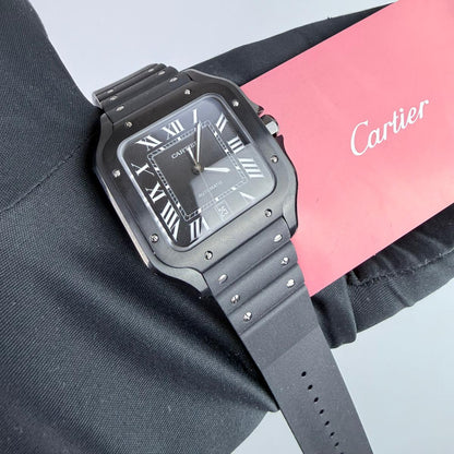 BVF Superclone Santos Large (WSSA0039), 39.8mm Black Dial-Black Rubber Strap (Black Bezel)