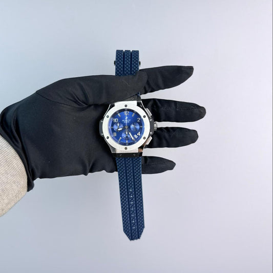 AAA+ Big Bang Original Steel Blue, 44mm Blue Dial-Blue Rubber Strap (Silver-Tone Metallic Bezel)
