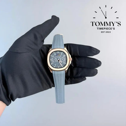 AAA+ Aquanaut Luce Annual Calendar 40mm Blue Gray Dial-Rubber Strap (Rose Gold Bezel)