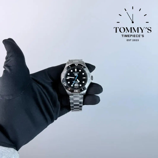 AAA+ Aquaracer Professional 300 Date Watch 42mm Black Dial Wavy Pattern-Stainless Steel Bracelet (Black Bezel) Watches