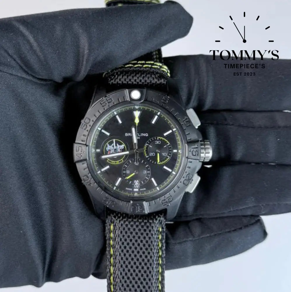 AAA+ Avenger B01 Chronograph 44 Night Mission USN Bloodhounds Black Dial