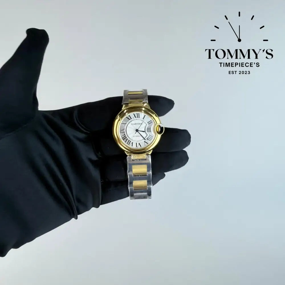 AAA+ Ballon Bleu 36mm Silvered Guilloché Dial-Stainless Steel Bracelet (Yellow Gold Bezel)