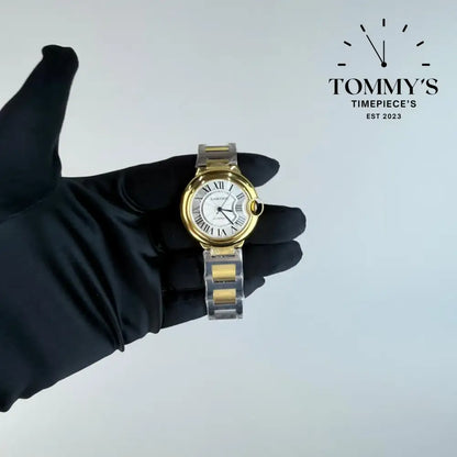 AAA+ Ballon Bleu 36mm Silvered Guilloché Dial-Stainless Steel Bracelet (Yellow Gold Bezel)