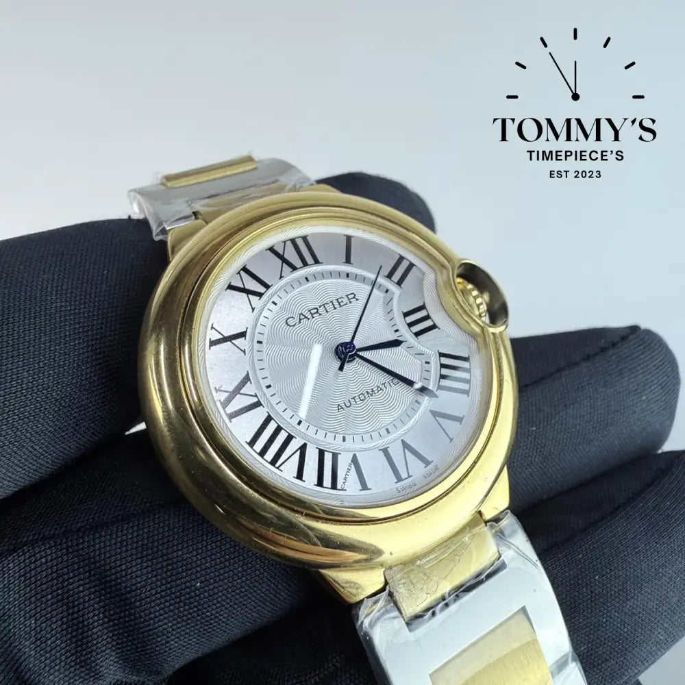 AAA+ Ballon Bleu 36mm Silvered Guilloché Dial-Stainless Steel Bracelet (Yellow Gold Bezel)