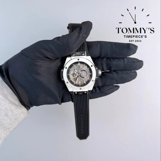 AAA+ Big Bang Meca-10 42mm Skeletonized Dial-Rubber Strap (Silver Dial) Watches