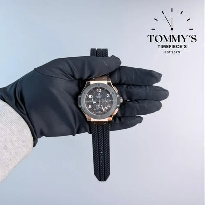 AAA+ Big Bang Rose Gold Ceramic Chronograph 44mm Black Carbon Fiber Dial-Rubber Strap (Black Bezel) Watches