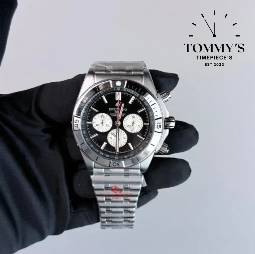 AAA+ Chronomat B01 42mm Black Dial-Stainless Steel Bracelet (Silver Bezel)