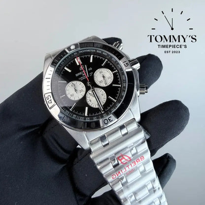 AAA+ Chronomat B01 42mm Black Dial-Stainless Steel Bracelet (Silver Bezel)