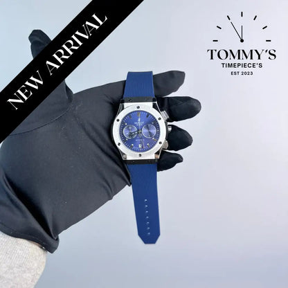 AAA+ Classic Fusion Chronograph Titanium Blue 42mm Blue Sunray-Rubber Strap (Grey Bezel) Watches