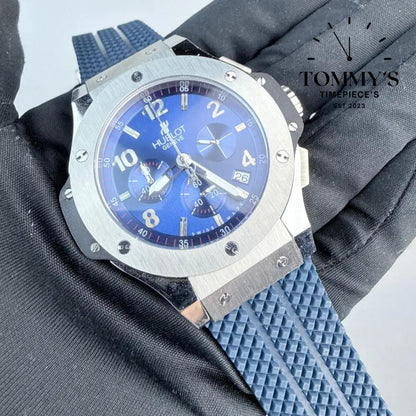 AAA+ Classic Fusion Chronograph Titanium Blue 42mm Blue Sunray-Rubber Strap (Grey Bezel) Watches