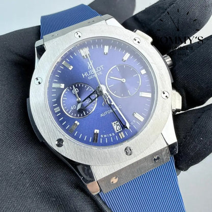 AAA+ Classic Fusion Chronograph Titanium Blue 42mm Blue Sunray-Rubber Strap (Grey Bezel) Watches