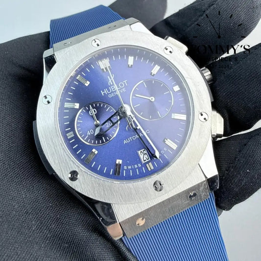 AAA+ Classic Fusion Chronograph Titanium Blue 42mm Blue Sunray-Rubber Strap (Grey Bezel) Watches