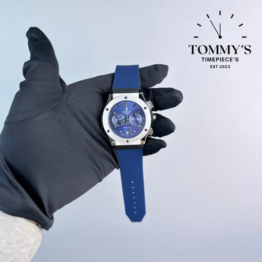 AAA+ Classic Fusion Chronograph Titanium Blue 42mm Blue Sunray-Rubber Strap (Grey Bezel) Watches