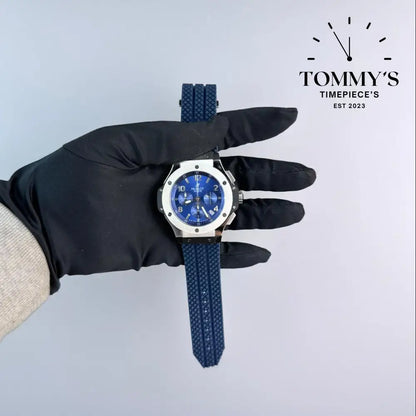 AAA+ Classic Fusion Chronograph Titanium Blue 42mm Blue Sunray-Rubber Strap (Grey Bezel) Watches