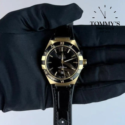 AAA+ Constellation Co-Axial Master Chronometer 41mm Black Dial- Leather Strap (Gold Case & Black Bezel) Watches