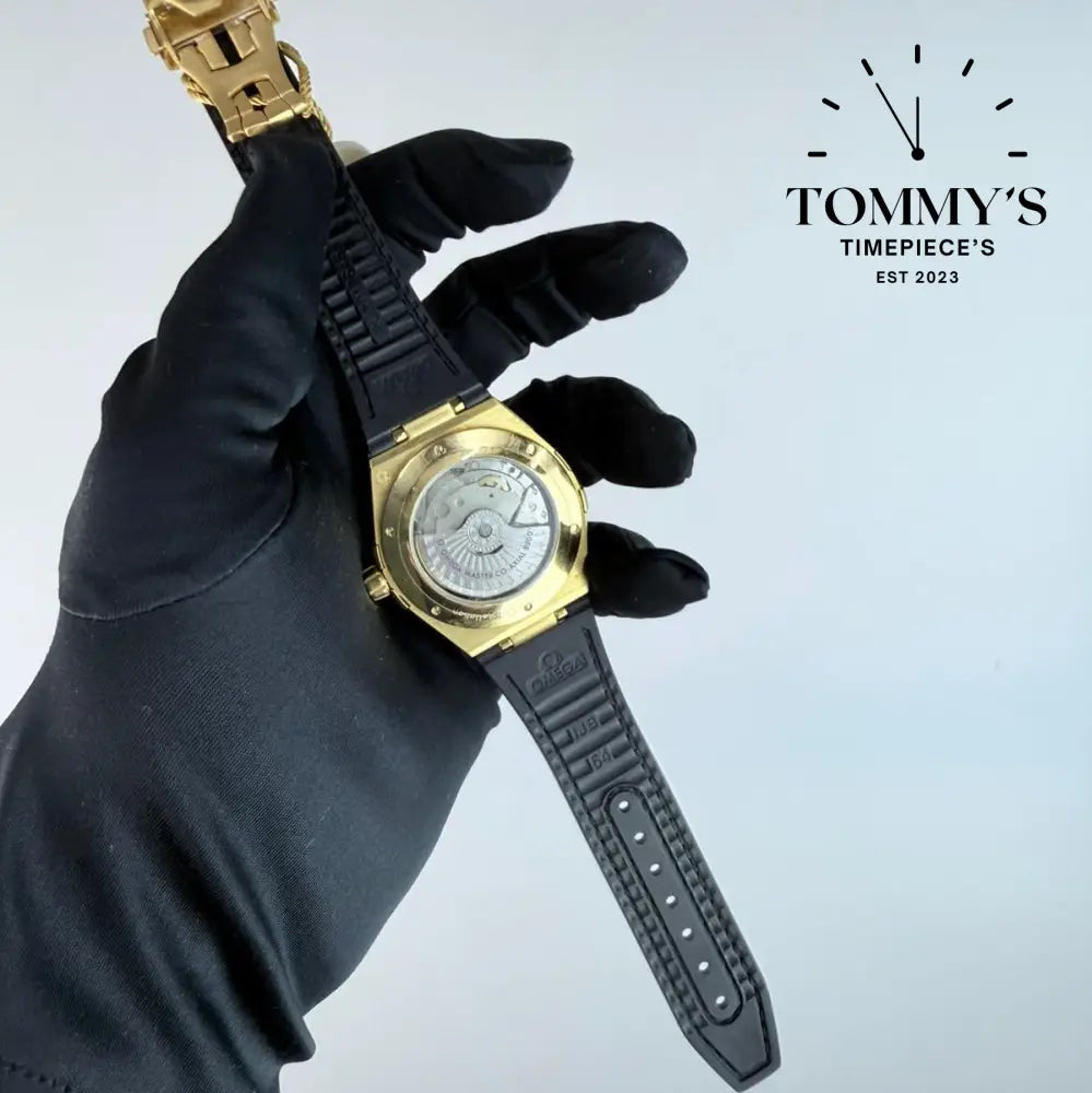 AAA+ Constellation Co-Axial Master Chronometer 41mm Black Dial- Leather Strap (Gold Case & Black Bezel) Watches