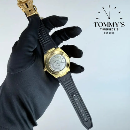 AAA+ Constellation Co-Axial Master Chronometer 41mm Black Dial- Leather Strap (Gold Case & Black Bezel) Watches