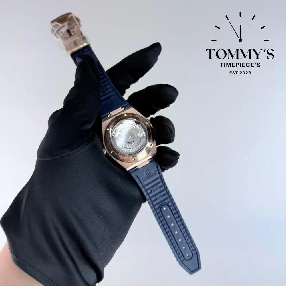 AAA+ Constellation Co-Axial Master Chronometer 41mm Blue Dial- Leather Strap (Rose Gold Case & Blue Bezel)