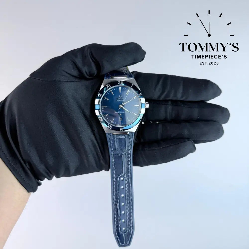 AAA+ Constellation Co-Axial Master Chronometer 41mm Blue Dial-Rubber Strap (Blue Bezel)