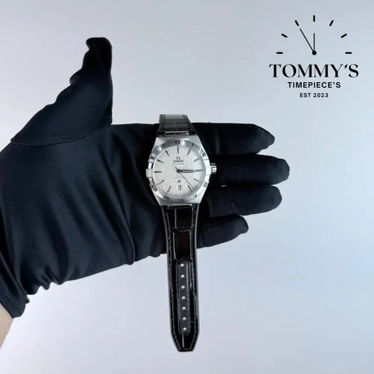 AAA+ Constellation Co-Axial Master Chronometer 41mm Silk-Embossed Rhodium-Grey Dial-Leather Strap (Silver Bezel)