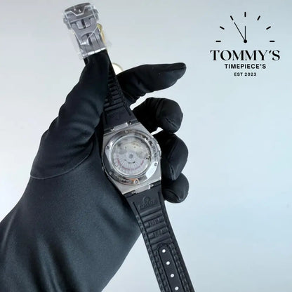 AAA+ Constellation Co-Axial Master Chronometer 41mm Silk-Embossed Rhodium-Grey Dial-Leather Strap (Silver Bezel)