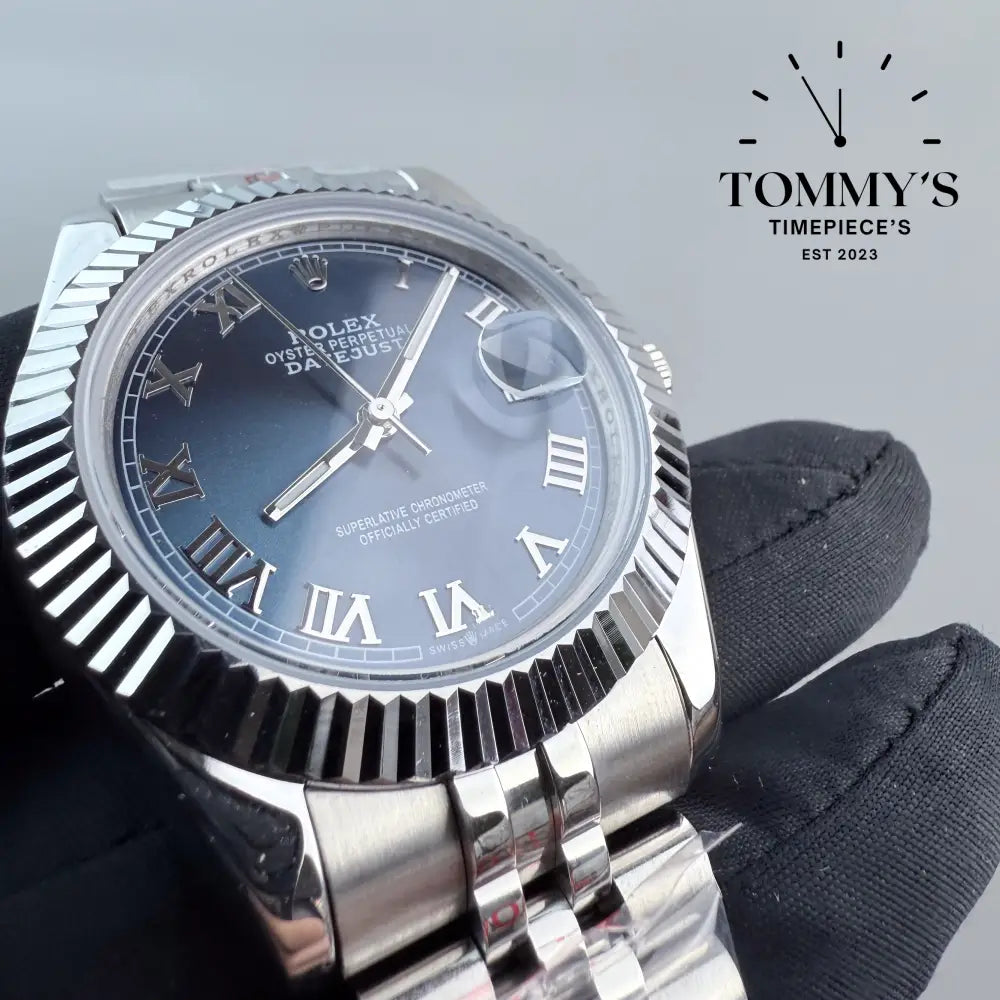 AAA + Datejust 41mm Blue Roman Dial With Jubilee With Fluted Bezel
