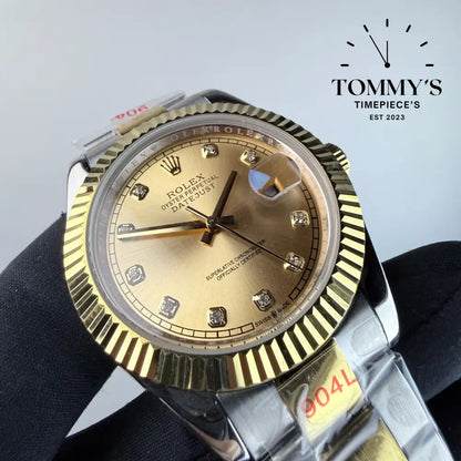 AAA+ Datejust (116333) 41mm Champagne Diamond Dial-Oyster Bracelet (Fluted Bezel)