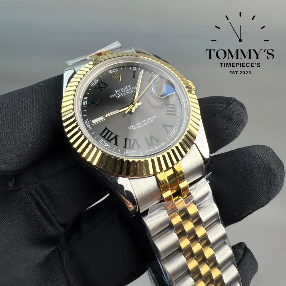 AAA + Datejust 41mm Wimbledon Dial (Bimetal Gold) On Jubilee With Fluted Bezel