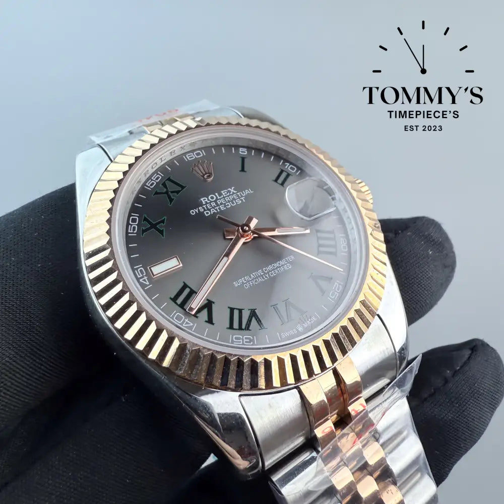 AAA + Datejust 41mm Wimbledon Dial (Bimetal Rose Gold) Jubilee With Fluted Bezel
