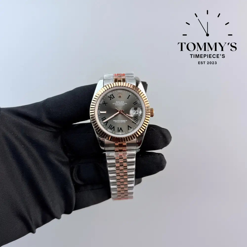 AAA + Datejust 41mm Wimbledon Dial (Bimetal Rose Gold) Jubilee With Fluted Bezel